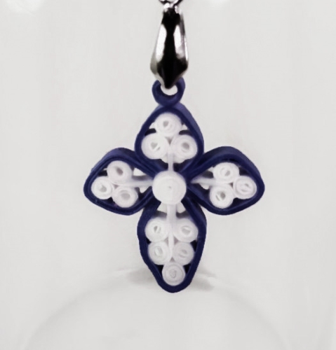 Quilled Cross Navy Peony & White